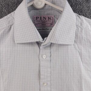 Thomas Pink Check 15.5 33 Cotton Ireland Gray Men Long Sleeve Button Up Shirt